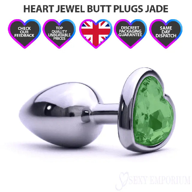 Heart Silver Butt Plug Jade - Save 15% - Fast Shipping - Sale United Kingdom Stoke-on-trent