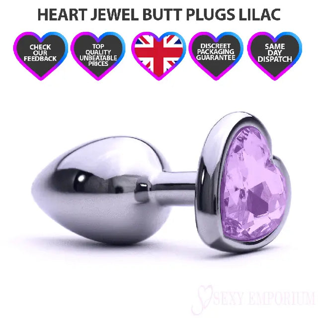 Heart Silver Butt Plug Lilac - Save 20% - Fast Shipping - Sale United Kingdom Stoke-on-trent