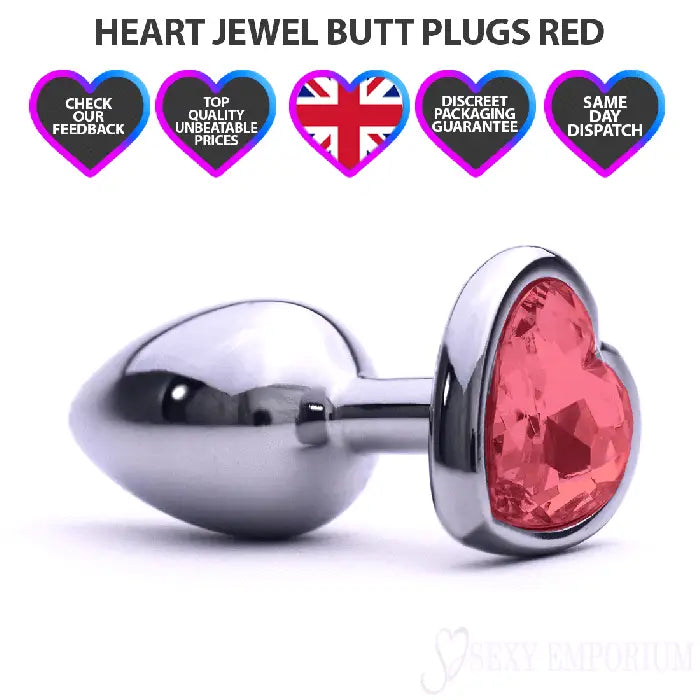 Heart Silver Butt Plug Red - Save 25% - Fast Shipping - Sale United Kingdom Stoke-on-trent