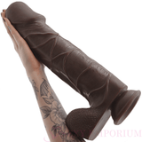 Huge 15 Inch Suction Cup Dildo Brown - XL / Dark Brown Skin