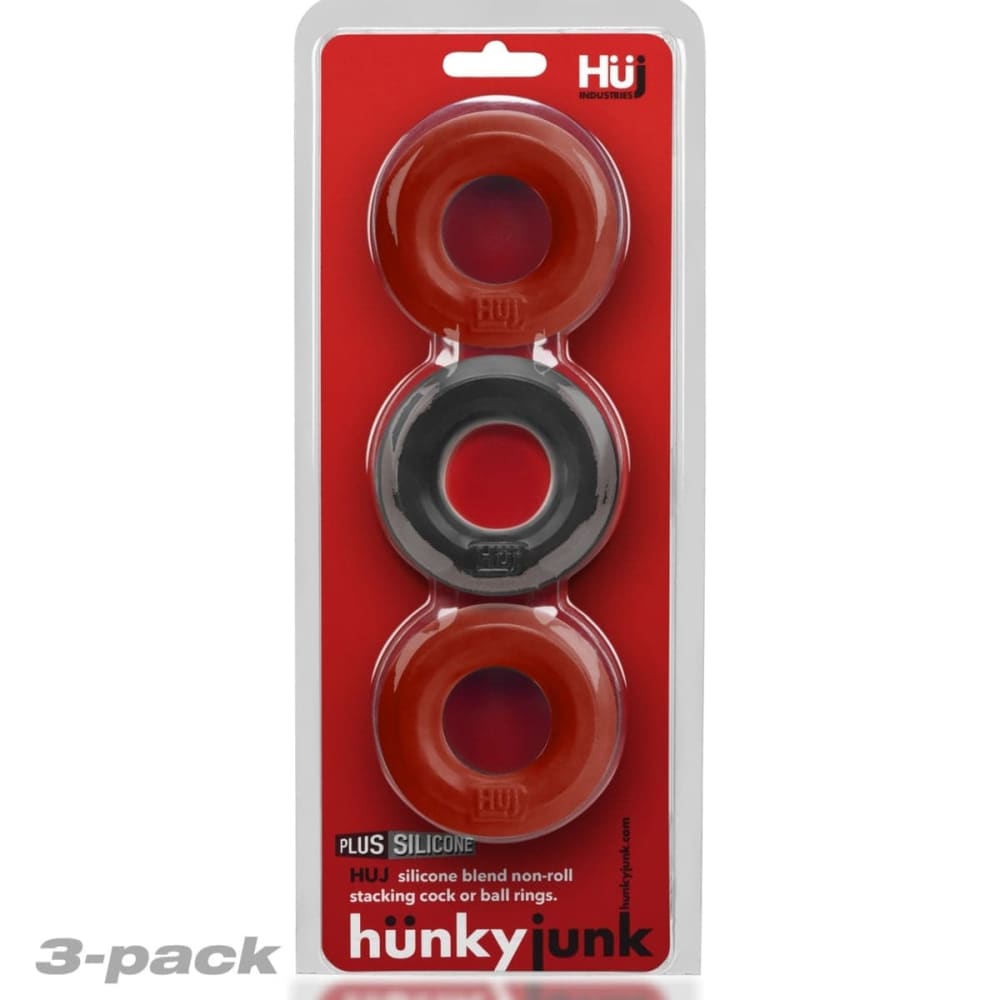 Hunkyjunk Huj3 Cock Ring 3-pack Cherry & Tar Ice - Save 20% - Sale