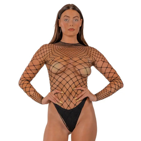 Lace by Lj Fence Net Long Sleeved Thong Bodysuit Black - Save 15% - Sale United Kingdom Stoke-on-trent