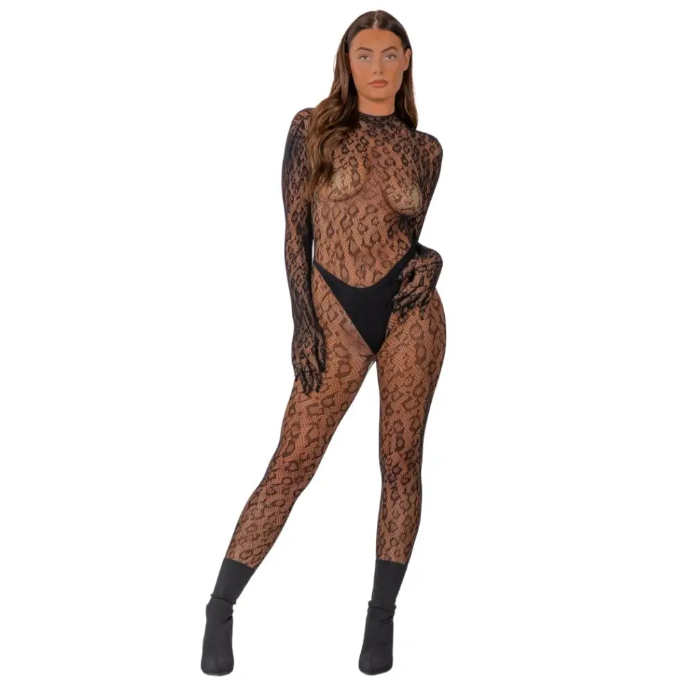 Lace by Lj Gloved Leopard Print Catsuit Black - Save 10% - Sale United Kingdom Stoke-on-trent