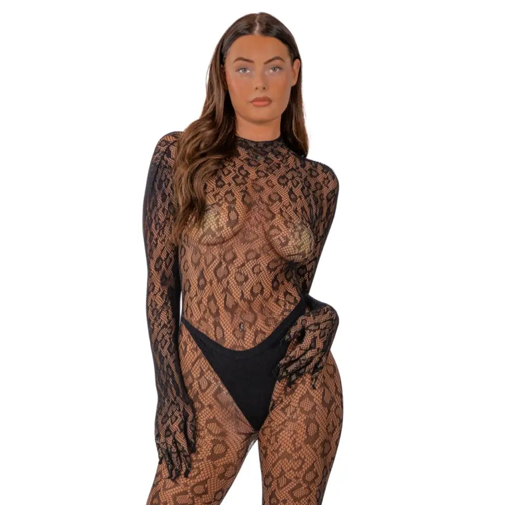 Lace by Lj Gloved Leopard Print Catsuit Black - Save 10% - Sale United Kingdom Stoke-on-trent