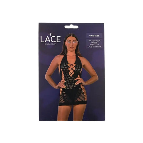 Lace by Lj Halter Neck Dress with Faux Up Front Black - Save 15% - Sale United Kingdom Stoke-on-trent