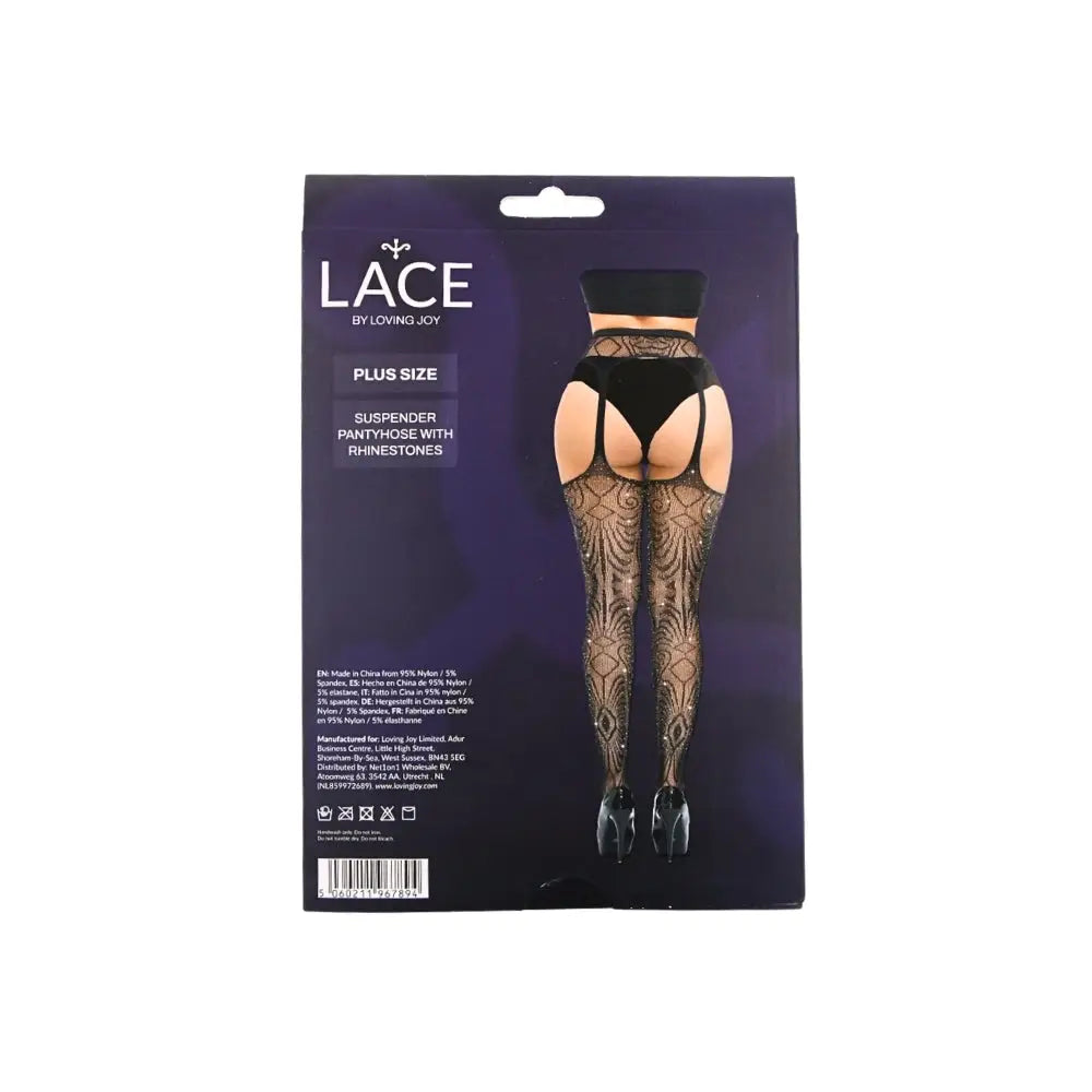 Lace by Lj Plus Size Suspender Pantyhose with Rhinestones - Save 15% - Sale United Kingdom Stoke-on-trent