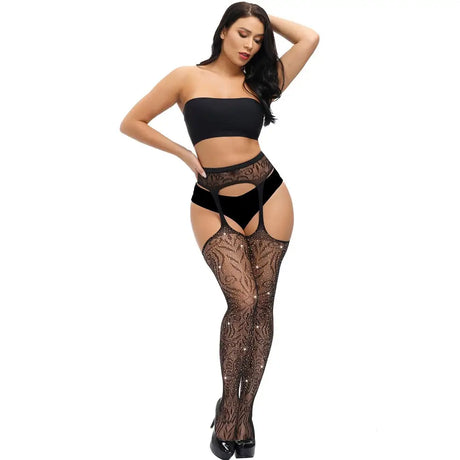 Lace by Lj Plus Size Suspender Pantyhose with Rhinestones - Save 15% - Sale United Kingdom Stoke-on-trent
