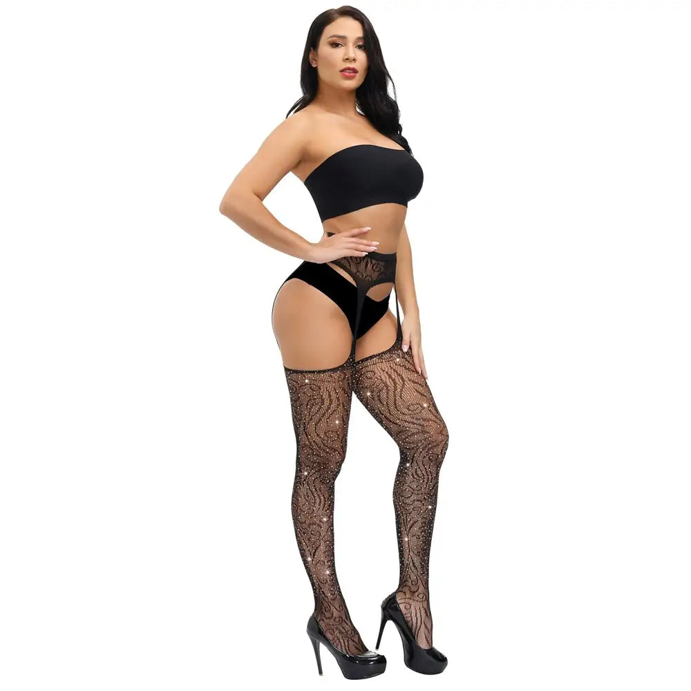 Lace by Lj Plus Size Suspender Pantyhose with Rhinestones - Save 15% - Sale United Kingdom Stoke-on-trent