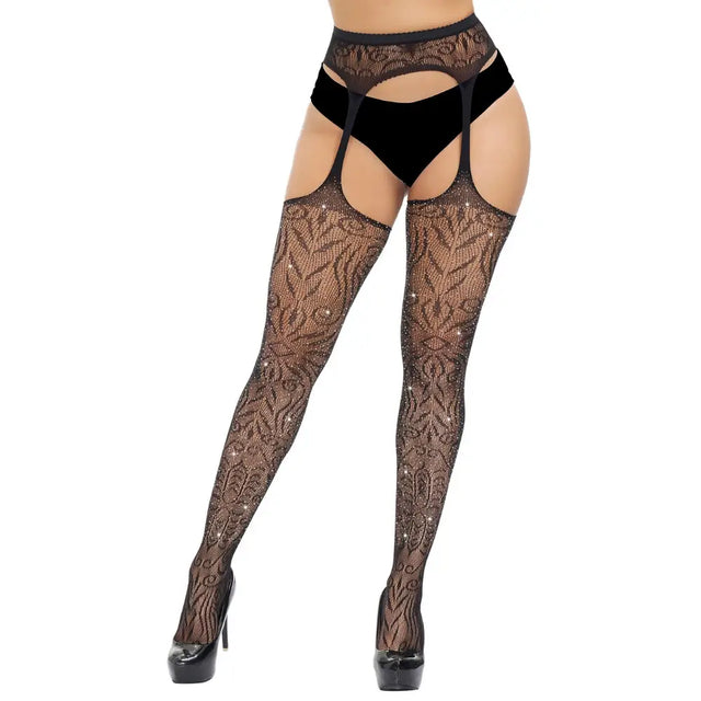 Lace by Lj Plus Size Suspender Pantyhose with Rhinestones - Save 15% - Sale United Kingdom Stoke-on-trent