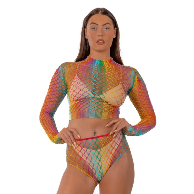 Lace by Lj Rainbow Fence Net Crop Top and Bottoms - Save 15% - Sale United Kingdom Stoke-on-trent