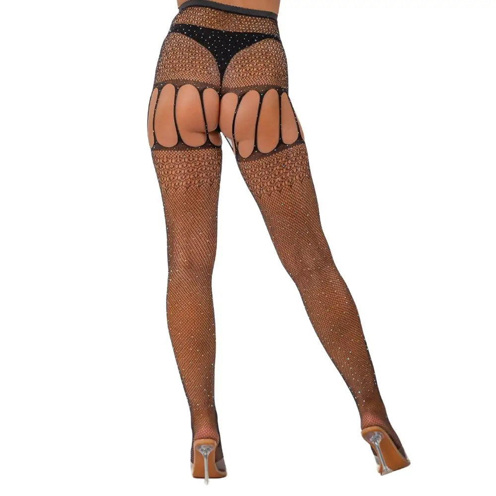 Lace by Lj Rhinestone Suspender Tights Black - Sexy Lingerie United Kingdom Stoke-on-trent