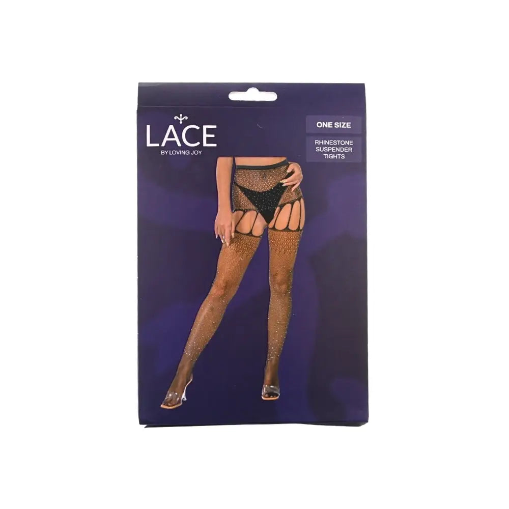 Lace by Lj Rhinestone Suspender Tights Black - Sexy Lingerie United Kingdom Stoke-on-trent