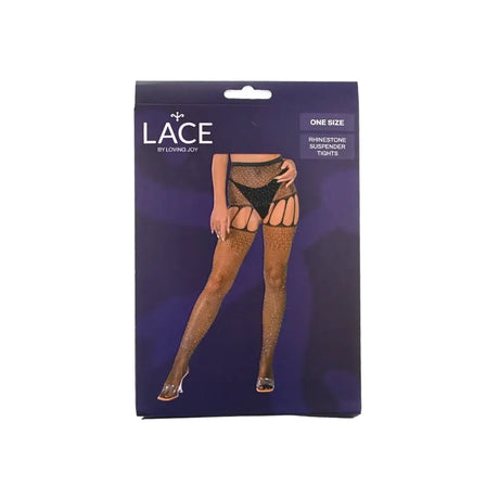 Lace by Lj Rhinestone Suspender Tights Black - Sexy Lingerie United Kingdom Stoke-on-trent