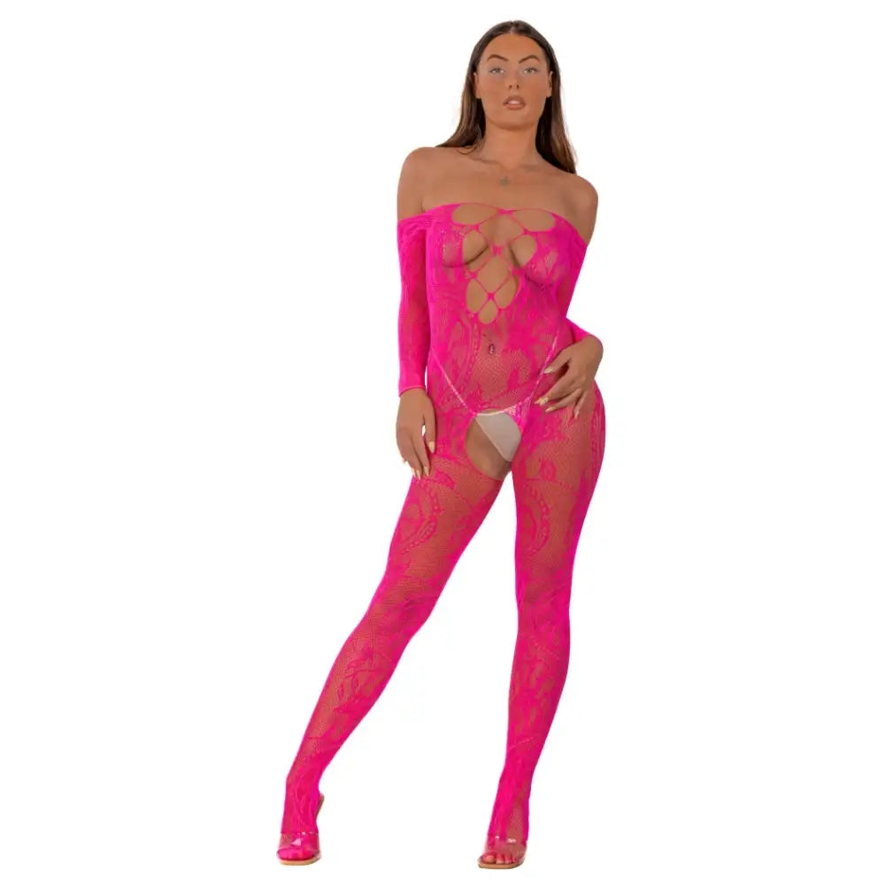 Lace by Lj Up Front Crotchless Bodystocking Fuchsia - Sexy Lingerie United Kingdom Stoke-on-trent