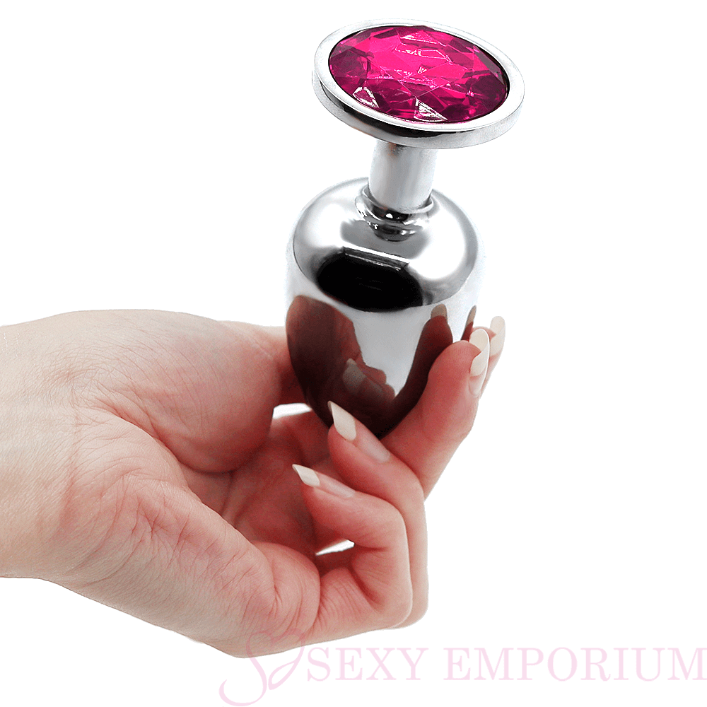 Large Jewelled Steel Butt Plug - Pink