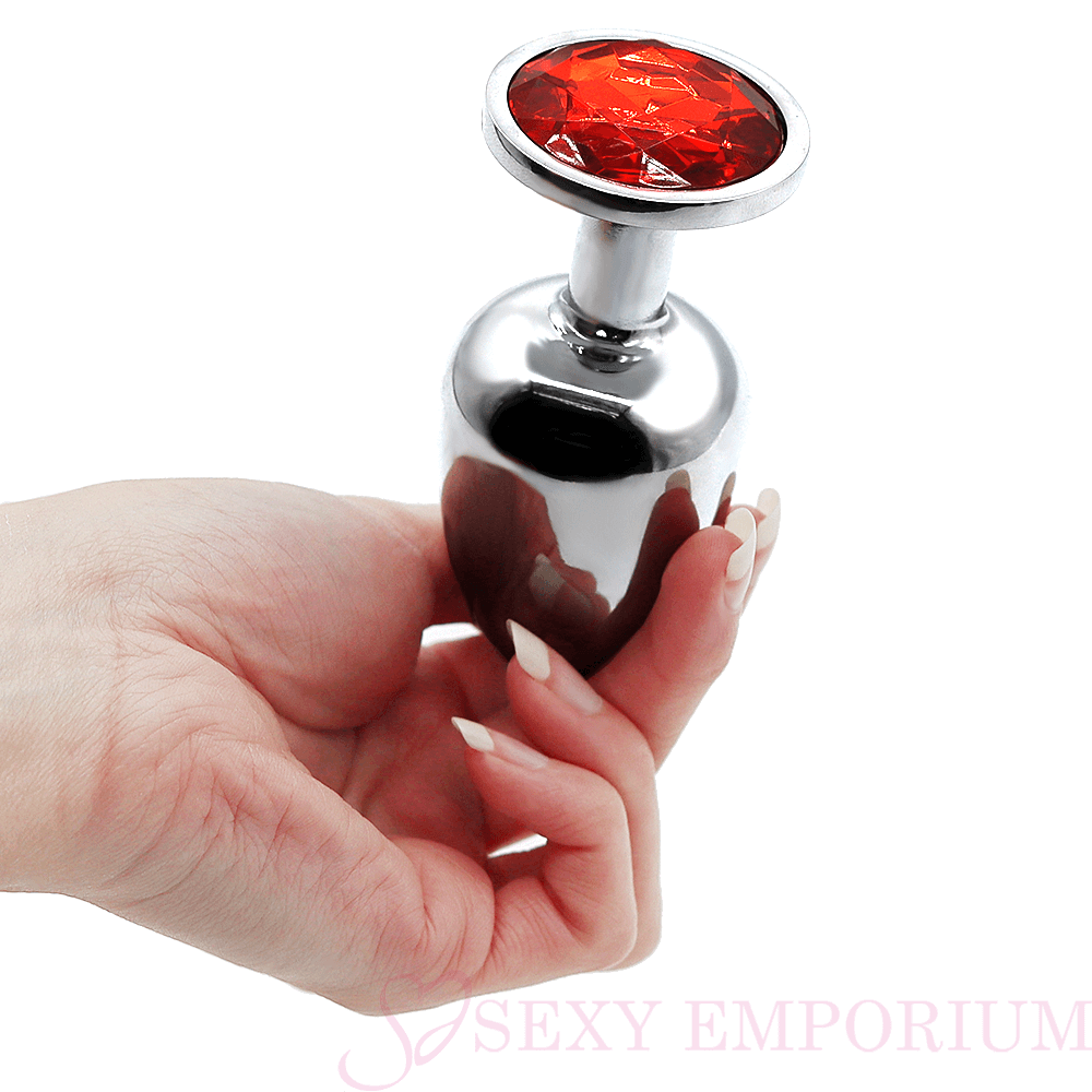 Large Jewelled Steel Butt Plug - Red