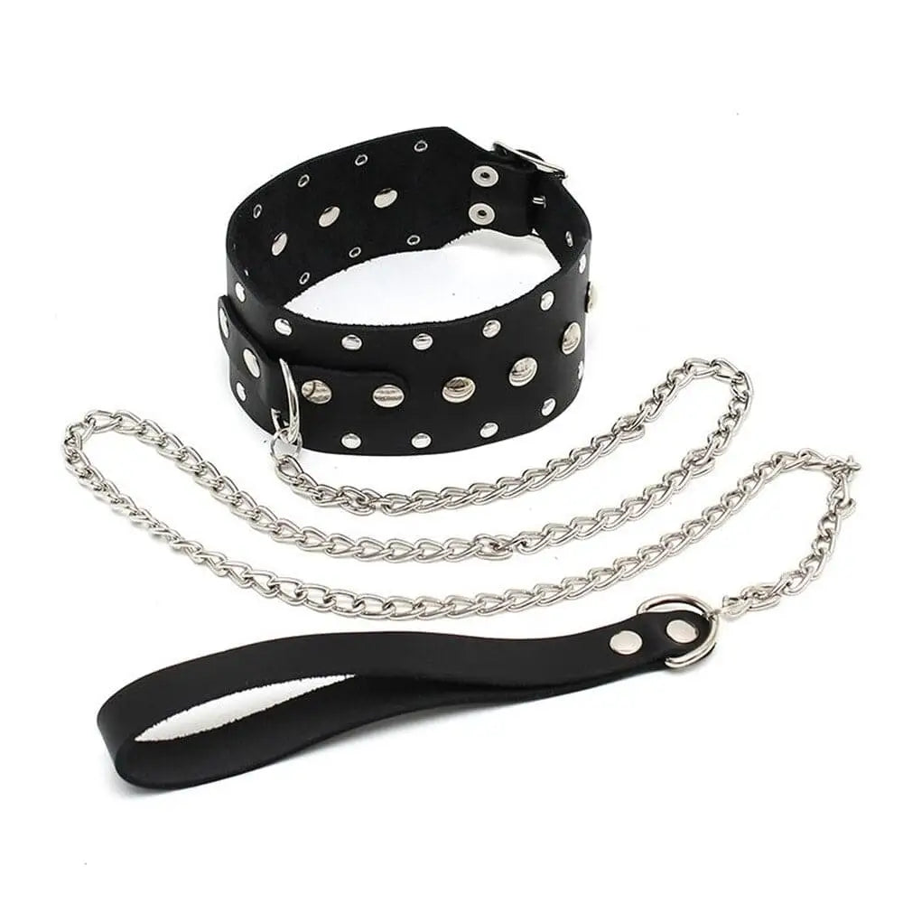 Leather Collar and Chain - Save 30% - and - Fast Shipping - Sale United Kingdom Stoke-on-trent