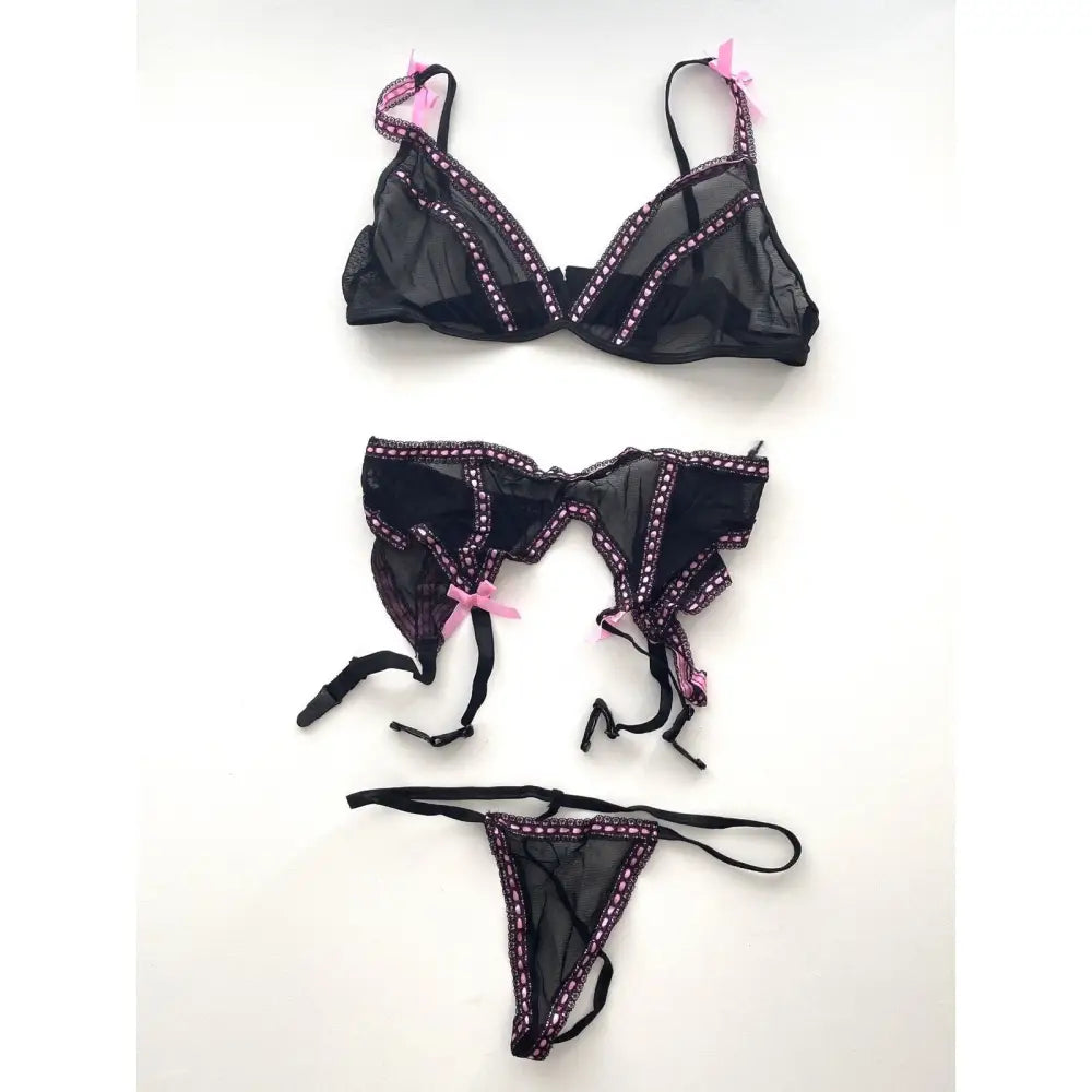 Leg Avenue 3 Piece Pink & Black Lingerie Set - Fast Shipping - Sale United Kingdom Stoke-on-trent