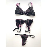 Leg Avenue 3 Piece Pink & Black Lingerie Set - Fast Shipping - Sale United Kingdom Stoke-on-trent