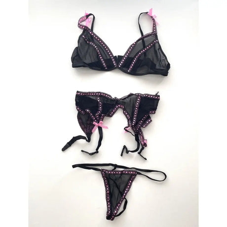 Leg Avenue 3 Piece Pink & Black Lingerie Set - Fast Shipping - Sale United Kingdom Stoke-on-trent