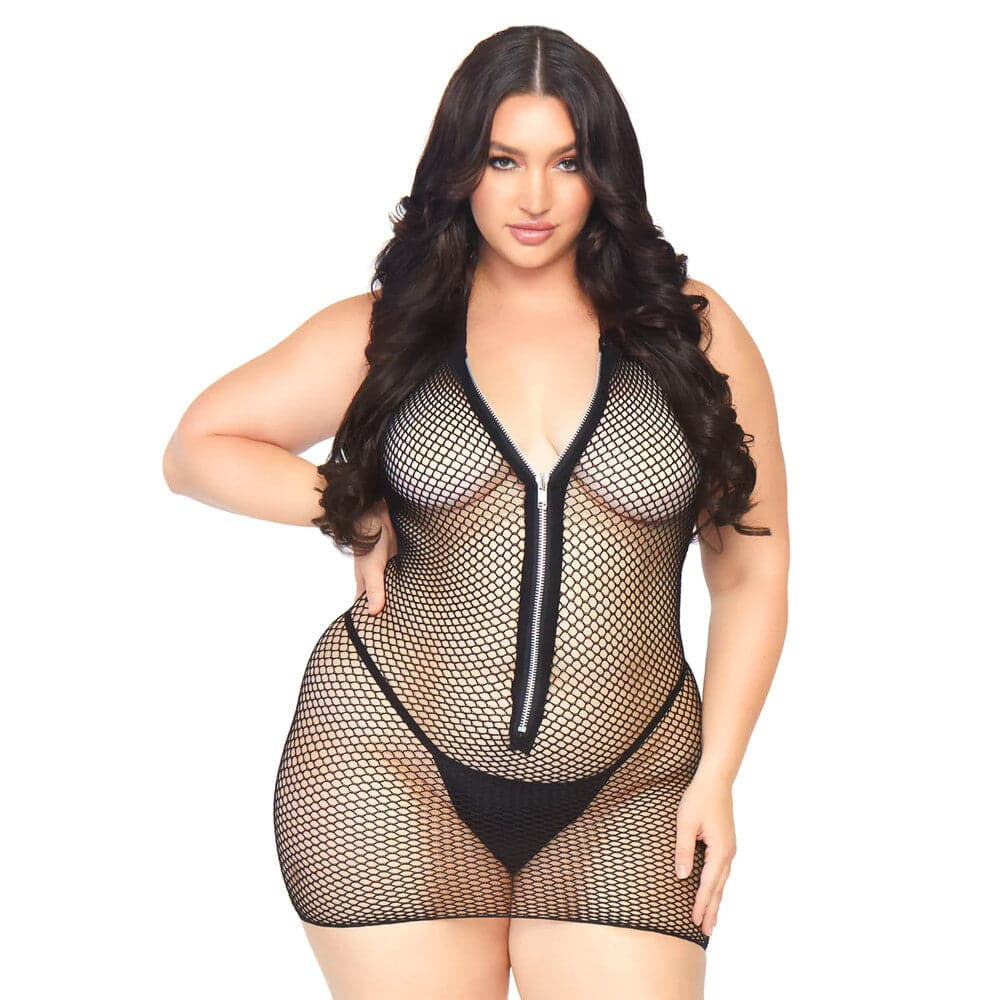 Leg Avenue Fishnet Zip Up Dress Plus Size UK 18 til 22