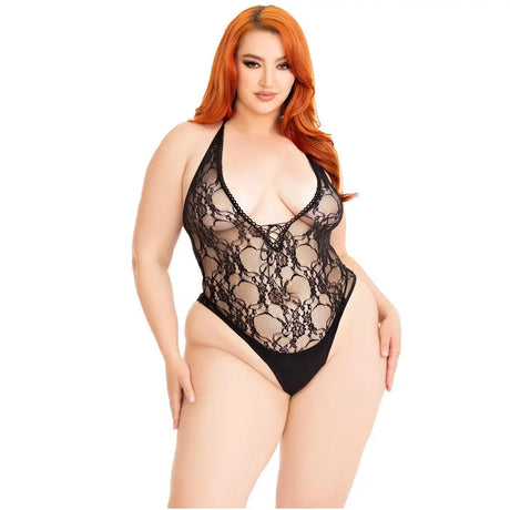 Leg Avenue Floral Lace Deep v Teddy Plus Size v Fast Shipping Sexy Lingerie United Kingdom Stoke on Trent