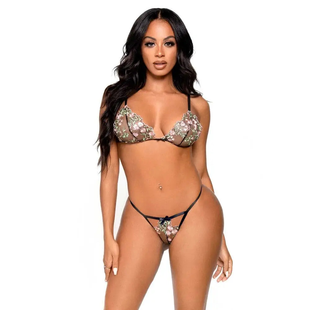 Leg Avenue Floral Sheer Bra and Gstring Black - Gstring - Save 15% - Fast - Sale United Kingdom Stoke-on-trent