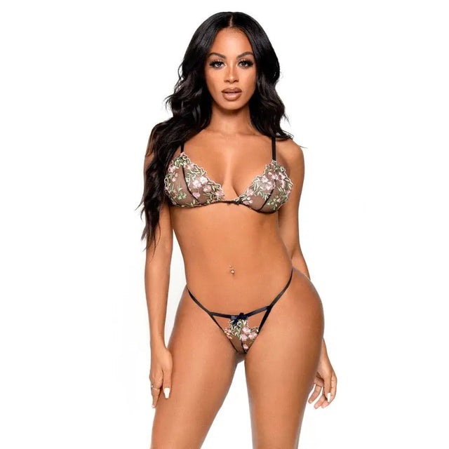 Leg Avenue Floral Sheer Bra and Gstring Black - Gstring - Save 15% - Fast - Sale United Kingdom Stoke-on-trent