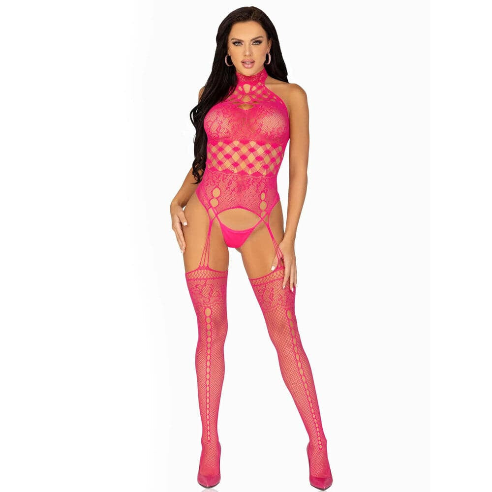 Leg Avenue High Neck Halter Net y Lace Start UK 6 a 12