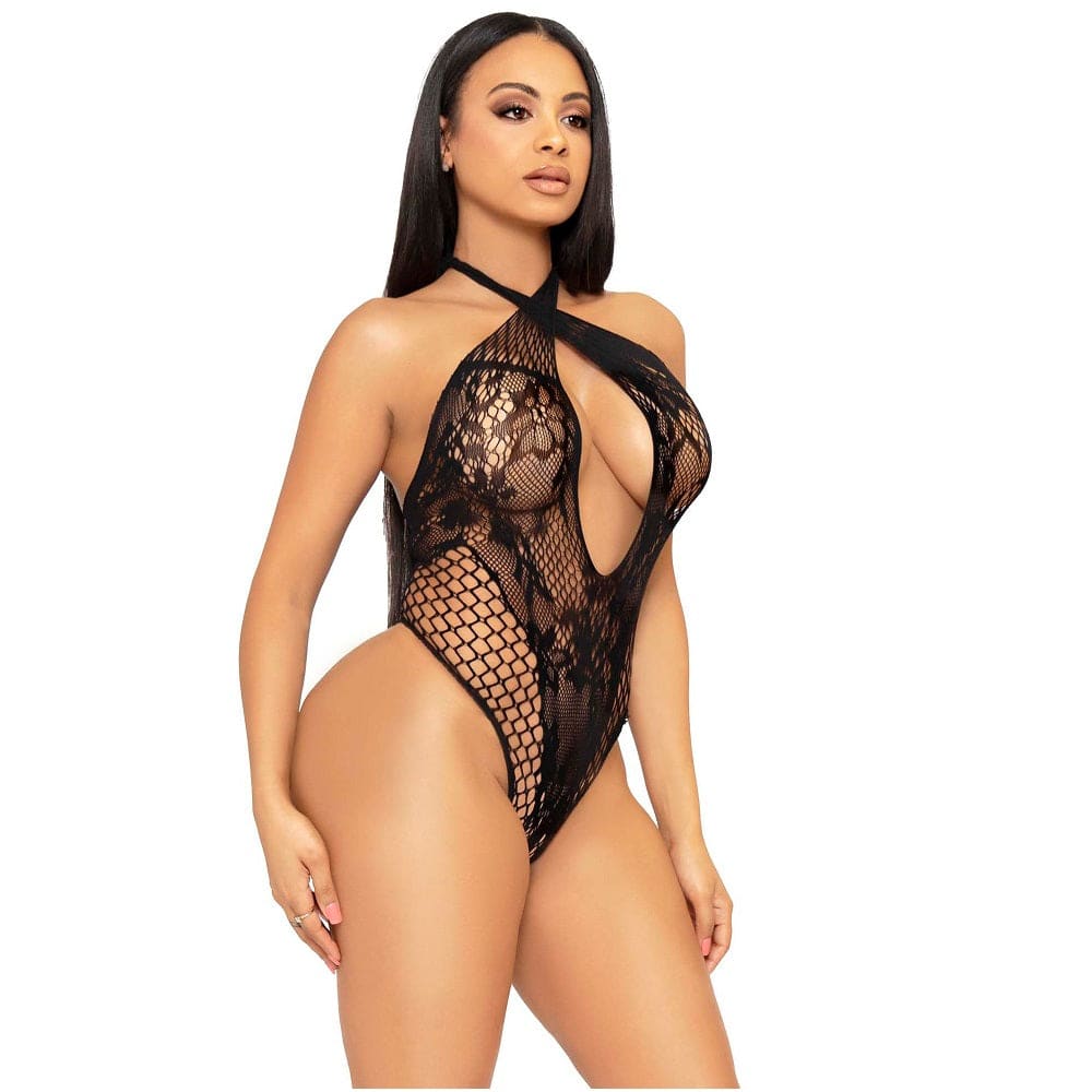 Leg Avenue Lace and Net Halter Teddy - Save 20% - Sale