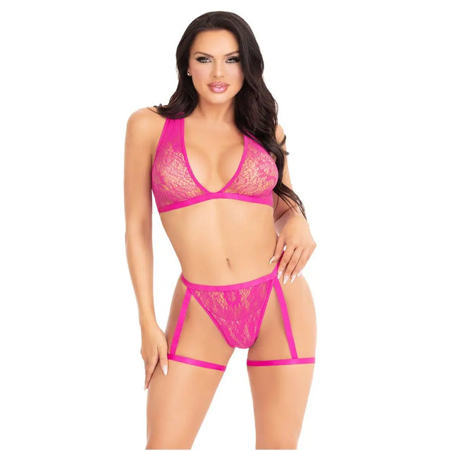 Leg Avenue Lace Bra Top and Panty with Garters Pink - Save 5% - Sale United Kingdom Stoke-on-trent