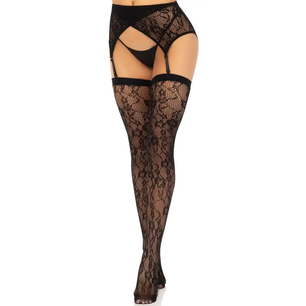 Leg Avenue Lace Stockings and Garterbelt Black - Save 25% - Fast Shipping - Sale United Kingdom Stoke-on-trent
