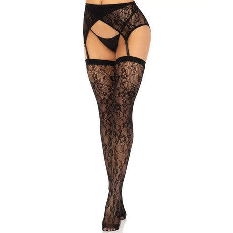 Leg Avenue Lace Stockings and Garterbelt Black - Save 25% - Fast Shipping - Sale United Kingdom Stoke-on-trent