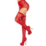 Leg Avenue Lace Stockings and Garterbelt Red - Save 20% - Sale