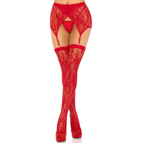 Leg Avenue Lace Stockings and Garterbelt Red - Save 25% - Fast Shipping - Sale United Kingdom Stoke-on-trent