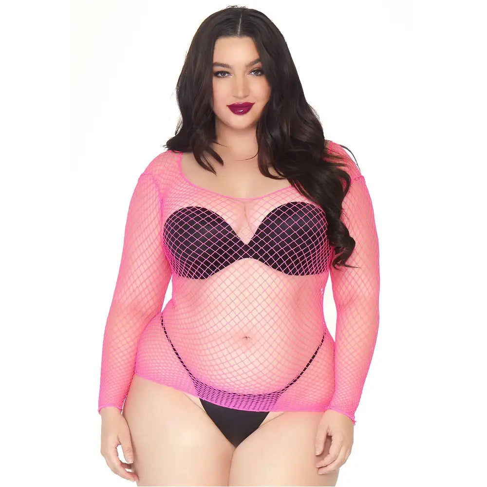 Leg Avenue Long Sleeved Industrial Net Top Neon Pink Plus Size Fast Sexy Lingerie United Kingdom Stoke on Trent