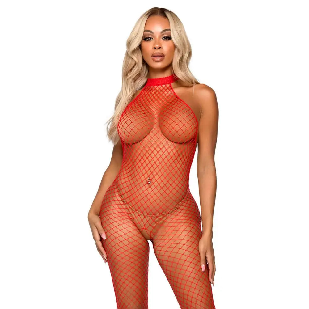 Leg Avenue Racer Neck Bodystocking Red Uk 6 to 12 - Save 25% - Uk - Fast Shipping - Sale United Kingdom Stoke-on-trent