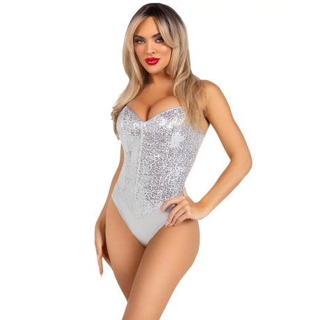 Leg Avenue Sequin Boned Bodysuit Silver - Save 25% - Fast Shipping - Sale United Kingdom Stoke-on-trent