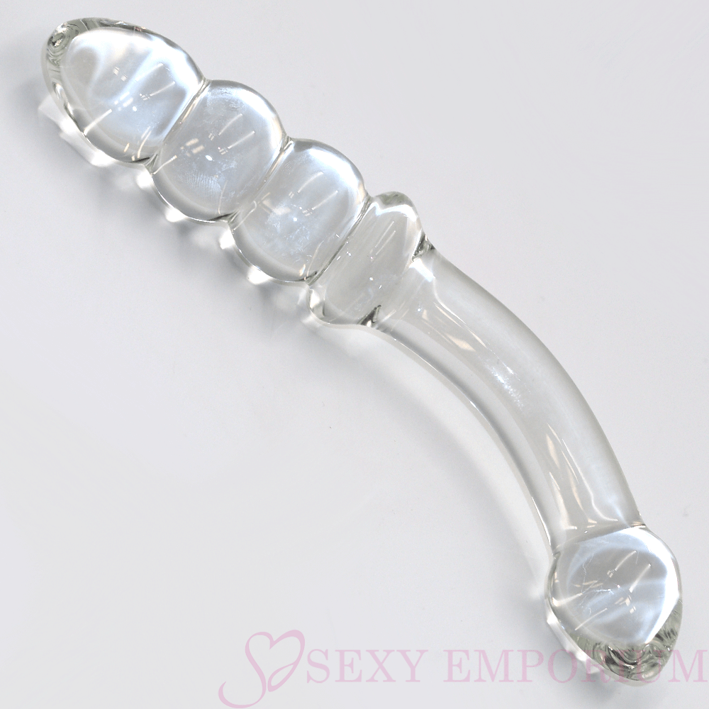 7.5 Inch Curved Ribbed Glass Dildo