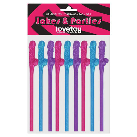 Lovetoy Pack of 9 Willy Straws Blue Pink and Purple - Save 25% - of and - Fast Shipping - Sale United Kingdom Stoke-on-trent