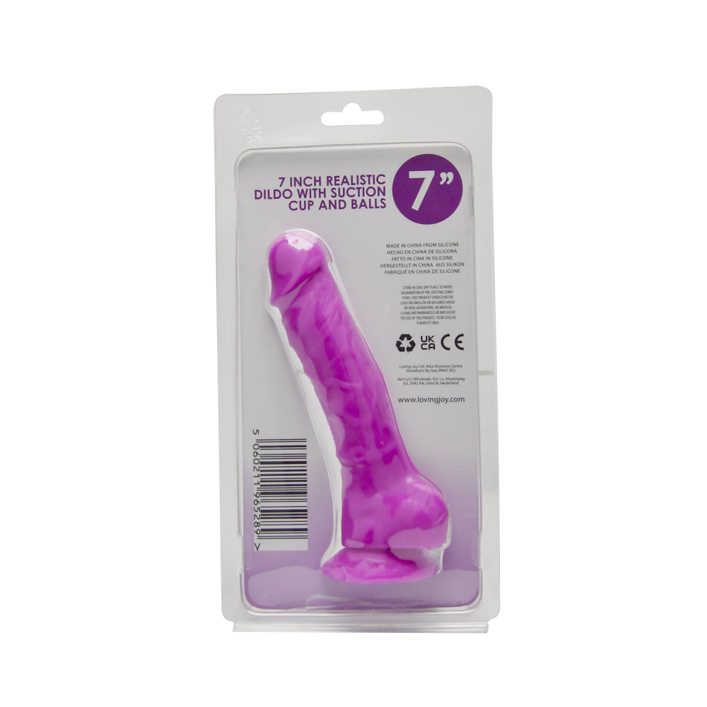 Joie aimante 7 pouces Dildo en silicone réaliste avec tasserie et balles violettes