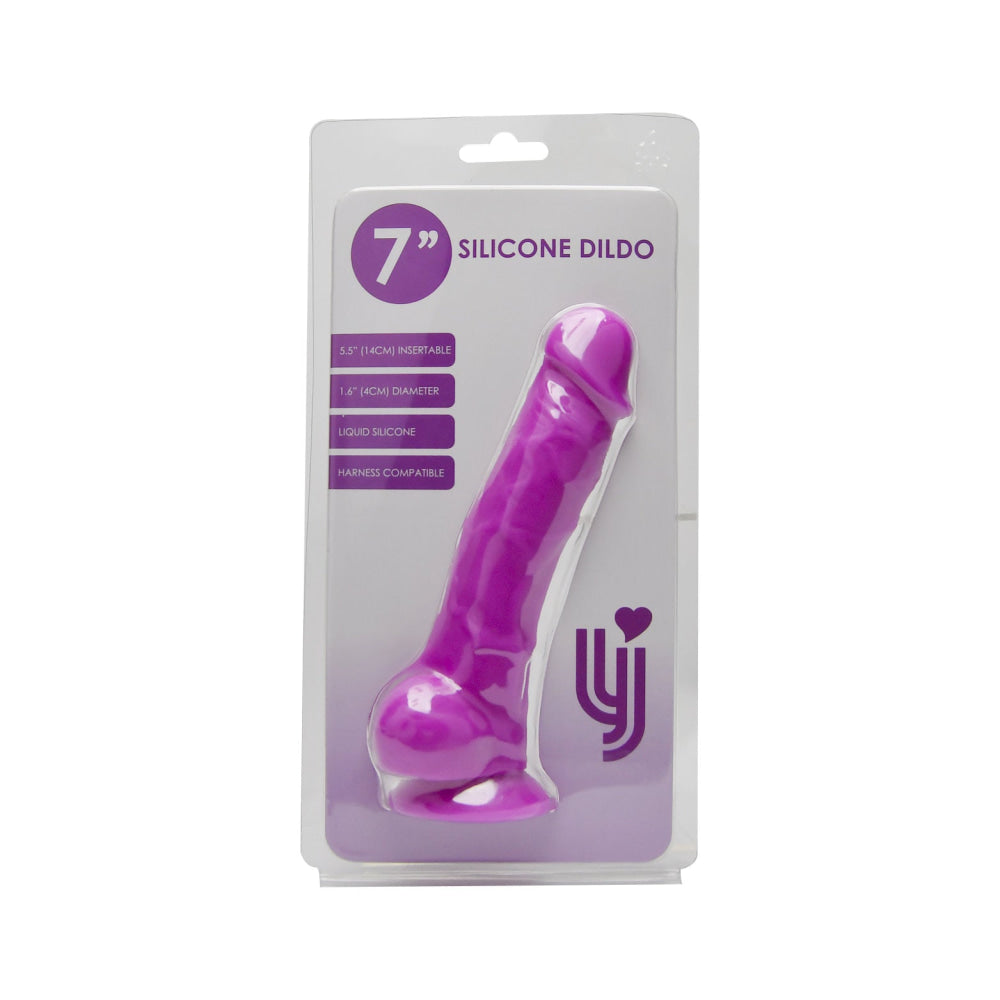 Kærlig glæde 7 tommer realistisk silikone dildo med sugekop og kugler lilla