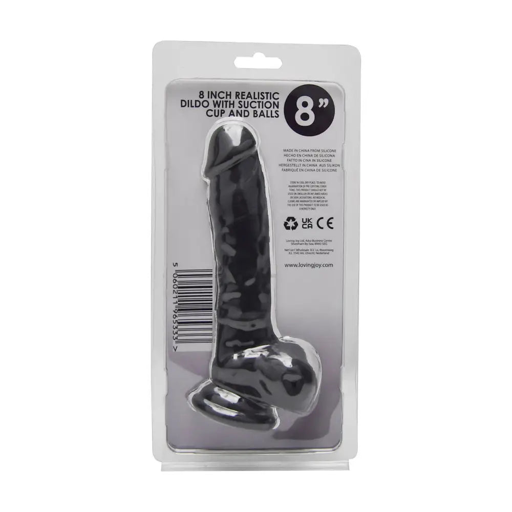 Loving Joy 8 Inch Realistic Silicone Dildo with Suction Cup and Balls Black - Dildos - Save 25% - United Kingdom Stoke-on-trent