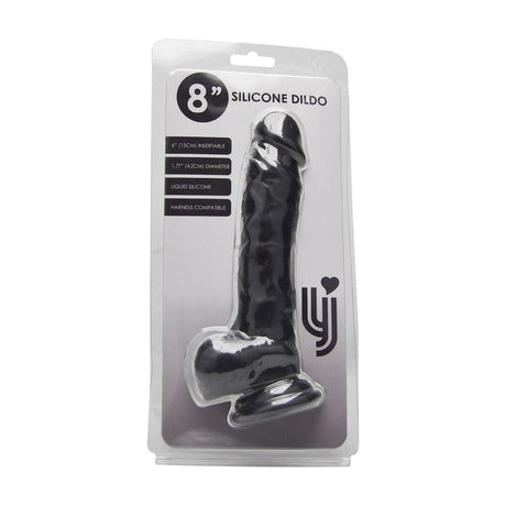 Loving Joy 8 Inch Realistic Silicone Dildo with Suction Cup and Balls Black - Dildos - Save 25%