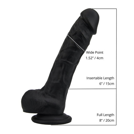 Loving Joy 8 Inch Realistic Silicone Dildo with Suction Cup and Balls Black - Dildos - Save 25%