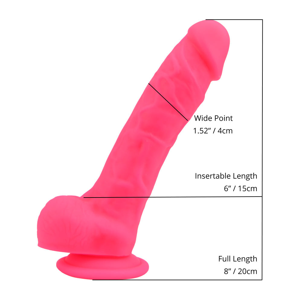 Kærlig glæde 8 tommer realistisk silikone dildo med sugekop og kugler lyserød