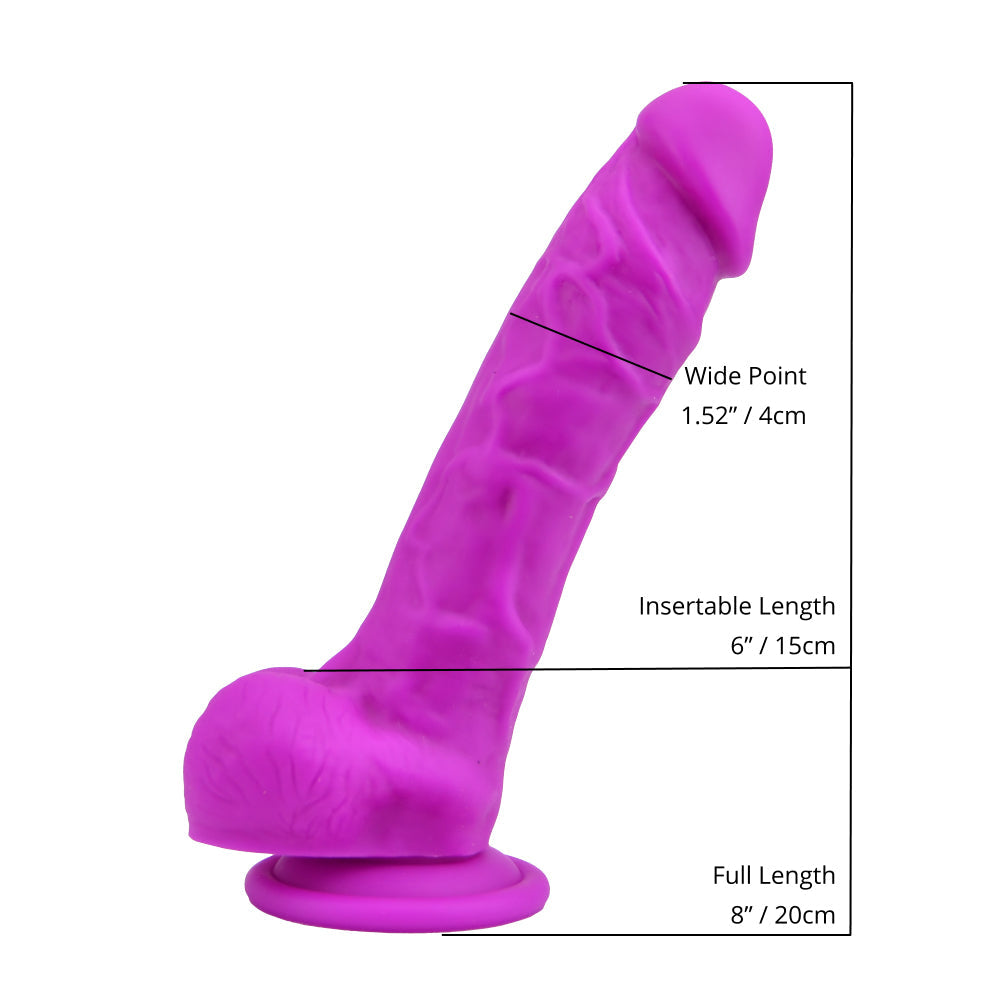 Loving Joy de 8 inch Realist Silicon Dildo cu ceașcă de aspirație și bile violet