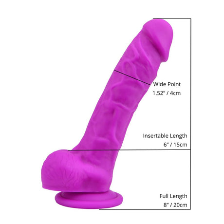 Loving Joy 8 Inch Realistic Silicone Dildo with Suction Cup and Balls Purple - Dildos - Save 25%
