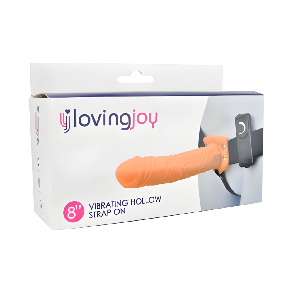 Loving Joy 8 Inch Vibrating Hollow Strap on Vanilla - Ons - Save 20% - Couples Vibrators