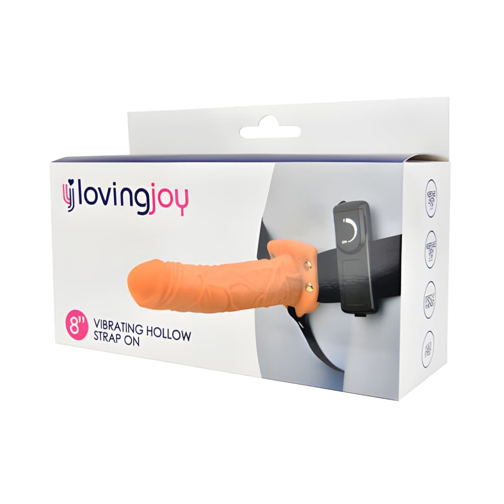 Loving Joy 8 Inch Vibrating Hollow Strap on Vanilla - Ons - Save 20% - Couples Vibrators